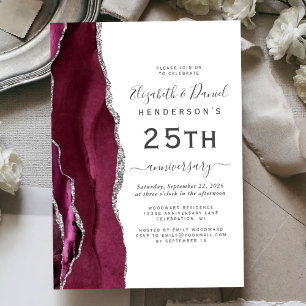 Burgundy Agate Silver 25th Anniversary Invitation