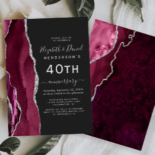 Burgundy Agate Silver Dark 40th Ruby Anniversary Invitation