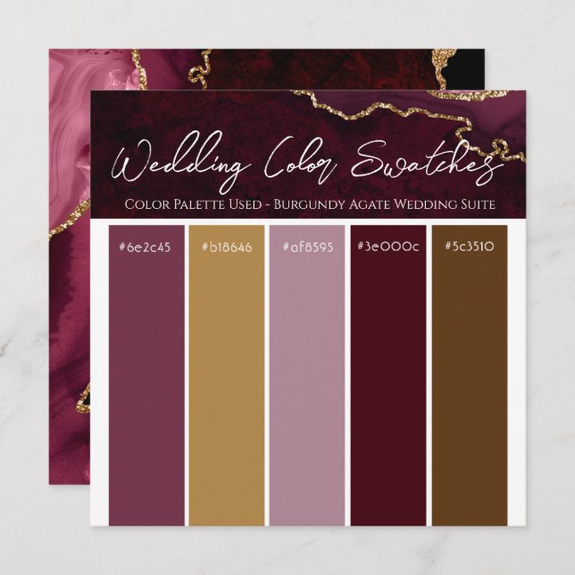 Burgundy Agate Wedding Colour Pallette Invitation (Front/Back)