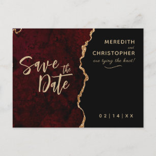Burgundy Agate Wedding Save the Date Announcement Postcard