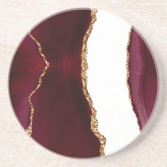 Burgundy Agate with Gold Glitter Veins Coaster (Front)