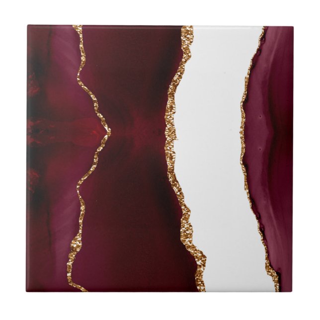 Burgundy Agate with Gold Glitter Veins Tile (Front)