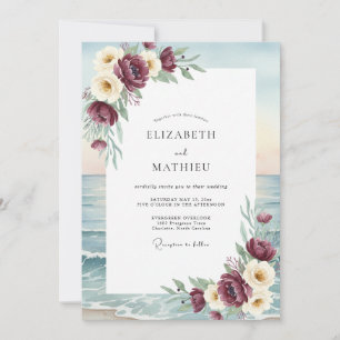 Burgundy Alluring Coastal Wedding Invitation