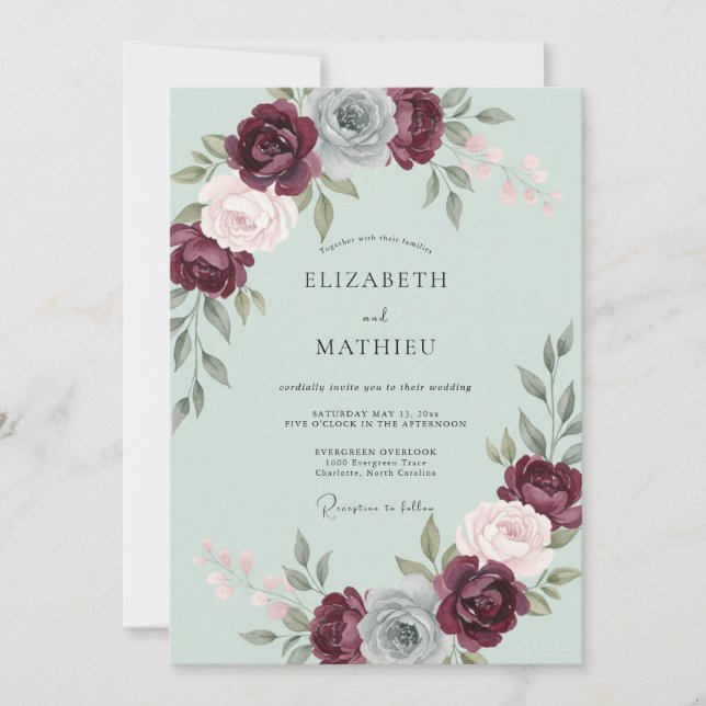 Burgundy Alluring Rose Wedding Invitation (Front)