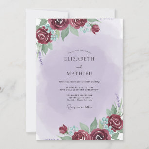 Burgundy Amethyst Leafy Wedding Invitation