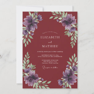 Burgundy Amethyst Peony Wedding Invitation
