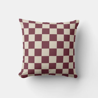 Burgundy and Beige Chequerboard Cushion