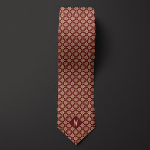 Burgundy and Beige Mandala Groomsman Tie