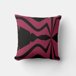 Burgundy and Black Abstract Sound Wave Design Cushion