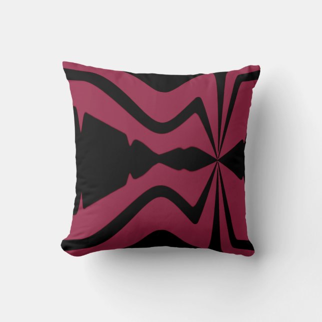 Burgundy and Black Abstract Sound Wave Design Cushion (Front)