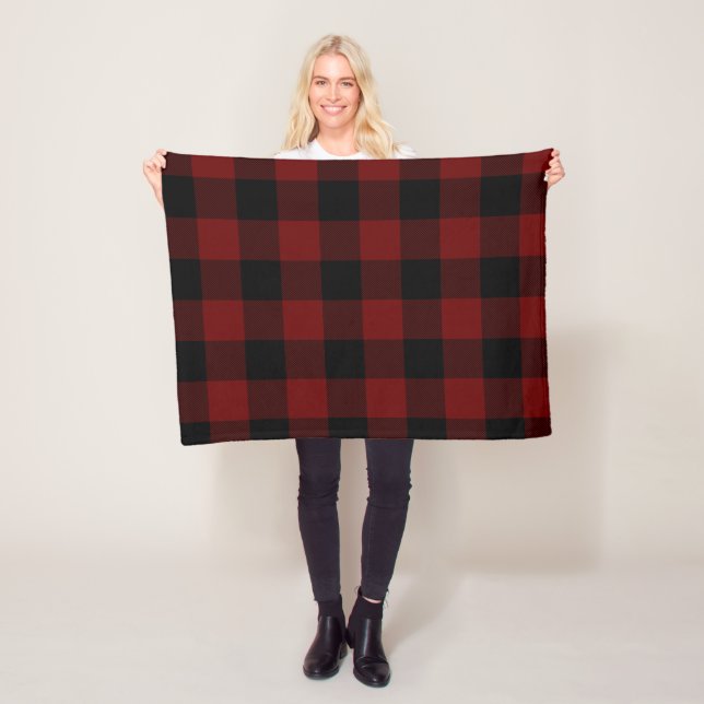 Burgundy and Black Buffalo Check Fleece Blanket (In Situ)