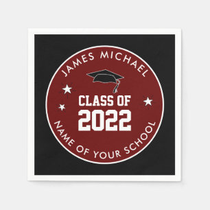 Burgundy and Black Class of High School Graduation Napkin