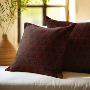 Burgundy and Black Damask Pattern Cushion