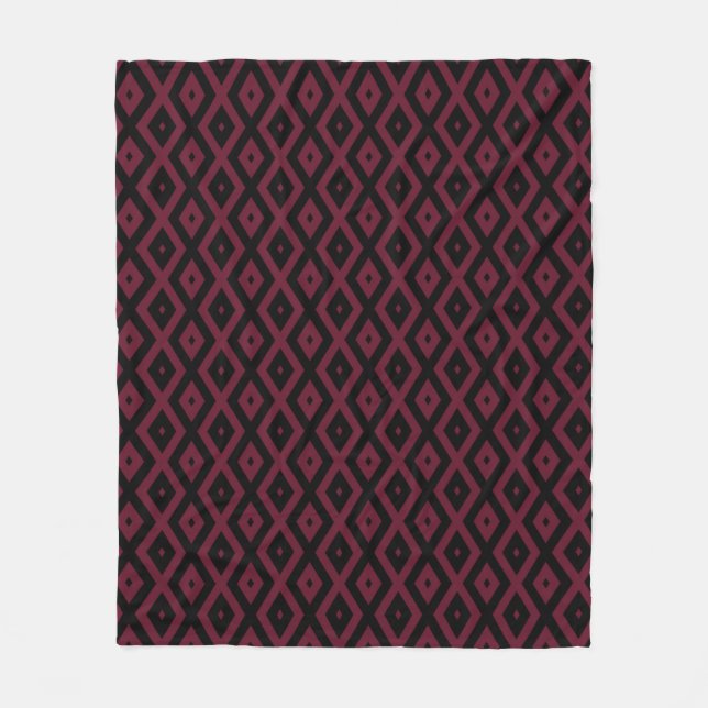 Burgundy and black diamond pattern fleece blanket (Front)