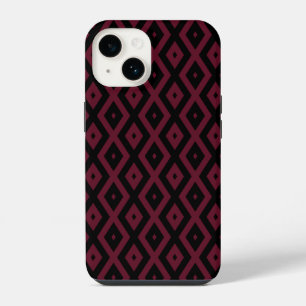 Burgundy and black diamond pattern iPhone 14 case