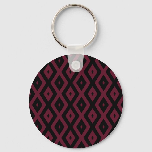 Burgundy and black diamond pattern key ring (Front)