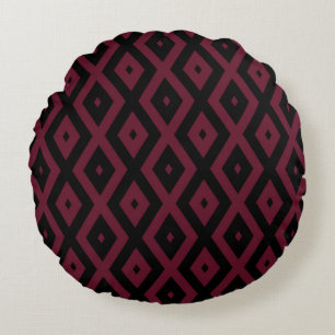 Burgundy and black diamond pattern round cushion