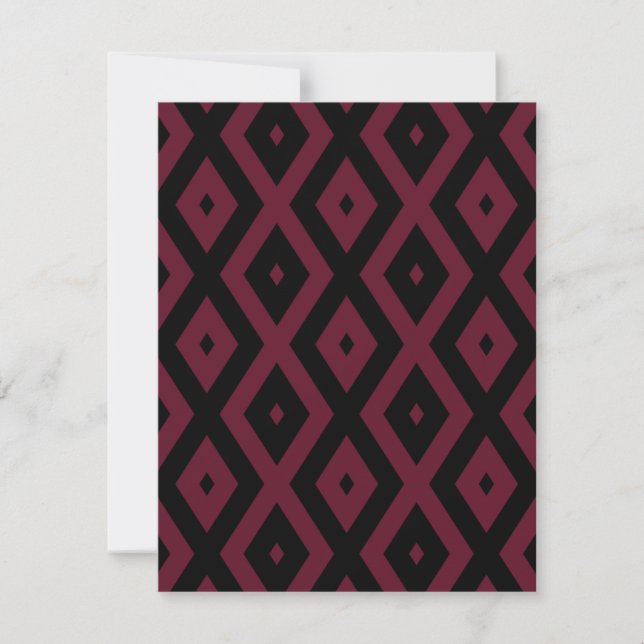Burgundy and black diamond pattern RSVP card (Front)