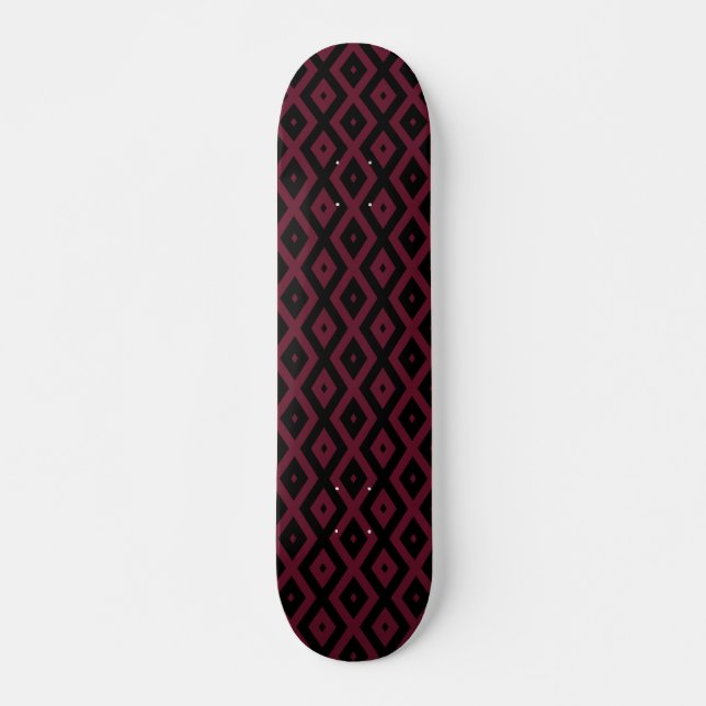 Burgundy and black diamond pattern skateboard (Front)