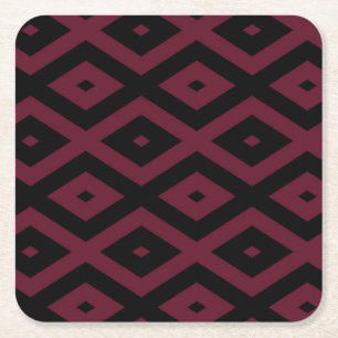 Burgundy and black diamond pattern square paper coaster