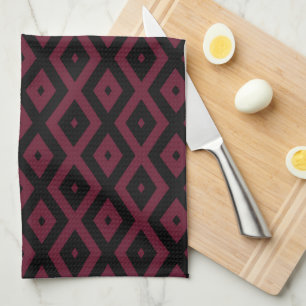 Burgundy and black diamond pattern tea towel