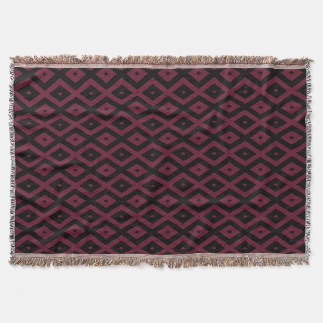 Burgundy and black diamond pattern throw blanket (Front)