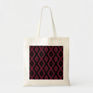 Burgundy and black diamond pattern tote bag