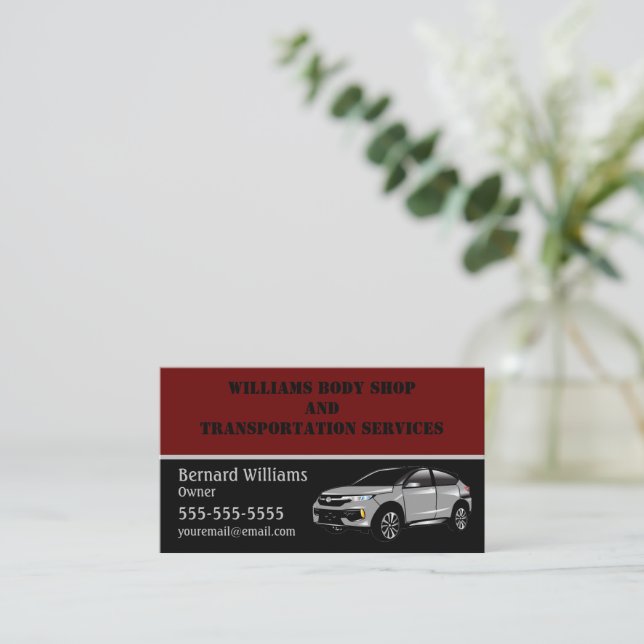 Burgundy and Black Driving Services Business Card (Standing Front)