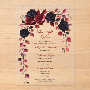 Burgundy AND BLACK floral rehearsal dinner invite Acrylic Invitations