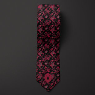 Burgundy and Black Floral Tie
