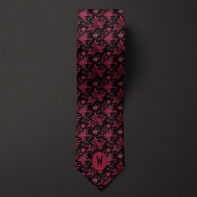 Burgundy and Black Floral Tie (Creator Uploaded)