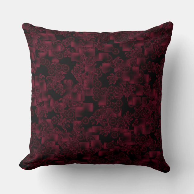 Burgundy and Black Print Throw Pillow (Front)