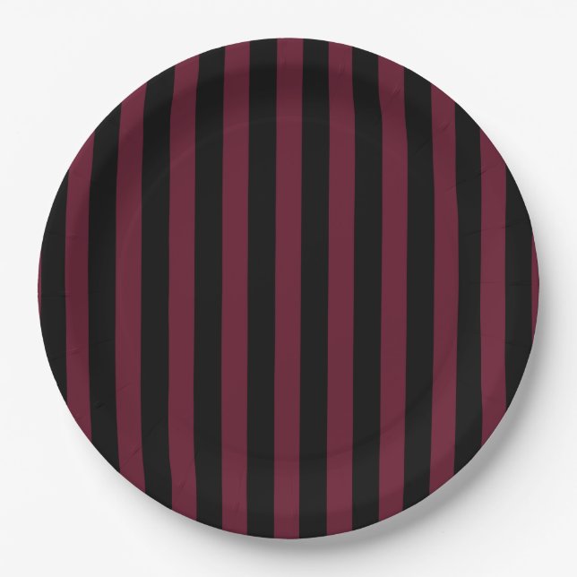 Burgundy and black stripes paper plate (Front)