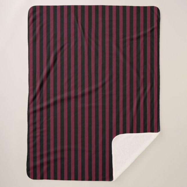 Burgundy and black stripes sherpa blanket (Front)