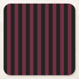 Burgundy and black stripes square paper coaster