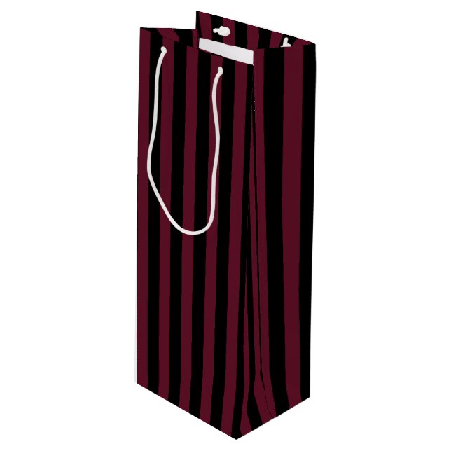 Burgundy and black stripes wine gift bag (Front Angled)
