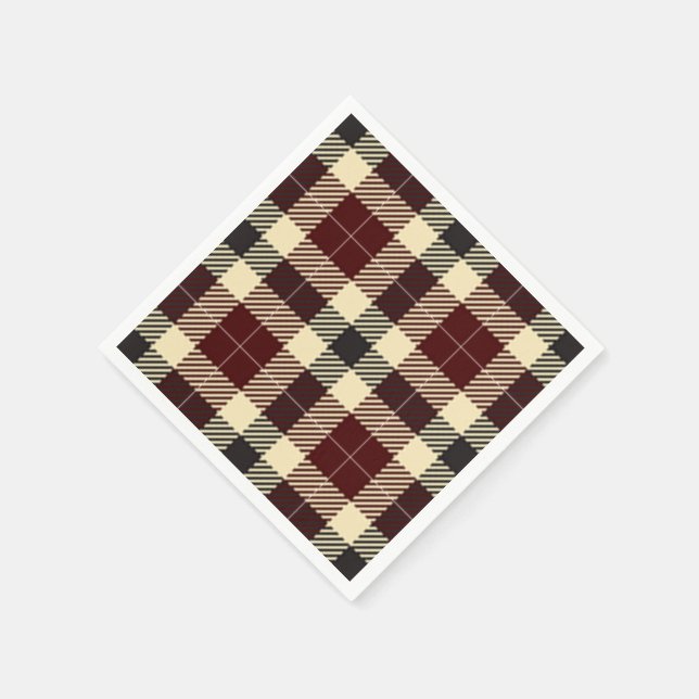 Burgundy and Black Tartan Plaid Paper Napkins (Corner)