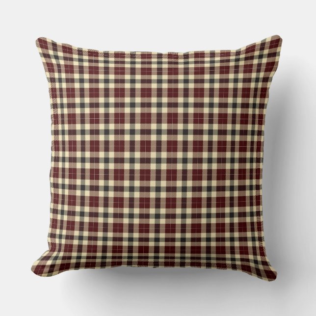 Burgundy and Black Tartan Plaid Square Pillow (Front)