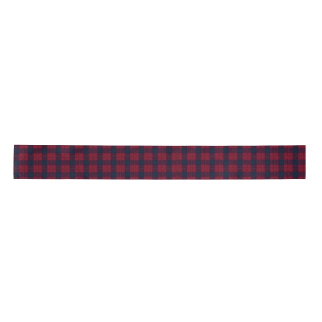 Burgundy and Blue Checkered Plaid Ribbon Satin Ribbon (Front)
