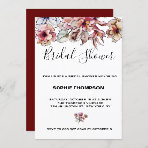 Burgundy and Blue Floral Garland BRIDAL SHOWER Invitation
