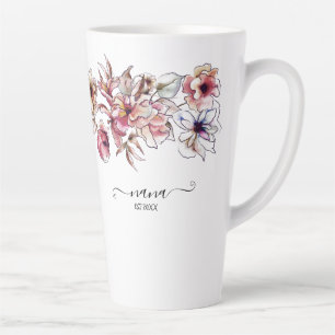 Burgundy and Blue Floral Garland Nana Announcement Latte Mug
