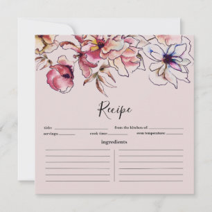 Burgundy and Blue Floral Garland Recipe Card