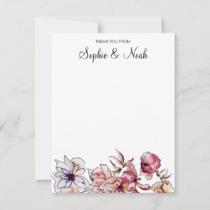 Burgundy and Blue Floral Garland Whatercolor Thank You Card