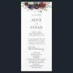 Burgundy and Blue Floral Wedding Program Programme<br><div class="desc">Elegant floral wedding program with burgundy and navy blue watercolor  arrangement  with (faux) gold foliage accents and eucalyptus.</div>