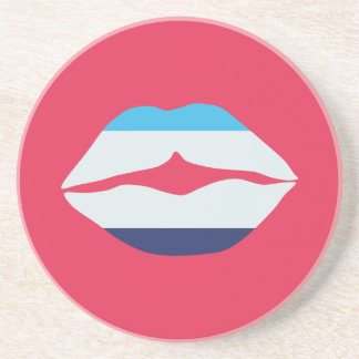 Burgundy And Blue Striped Lips Coaster