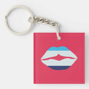 Burgundy And Blue Striped Lips Key Ring