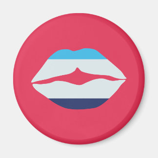 Burgundy And Blue Striped Lips Magnet