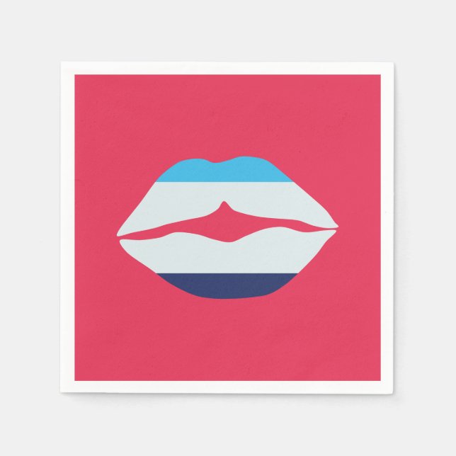 Burgundy And Blue Striped Lips Paper Napkin (Front)