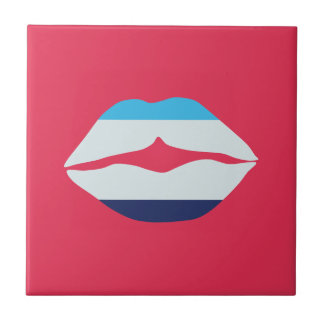 Burgundy And Blue Striped Lips Tile