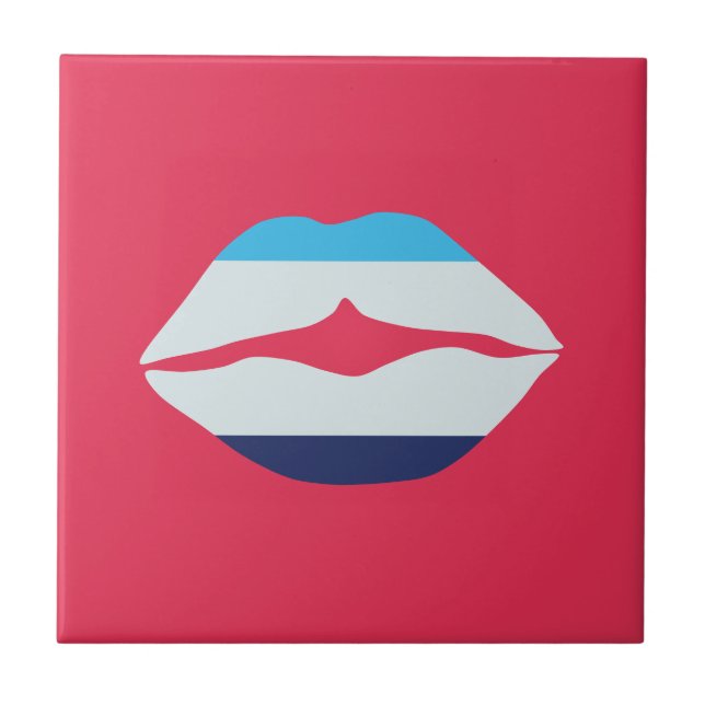 Burgundy And Blue Striped Lips Tile (Front)
